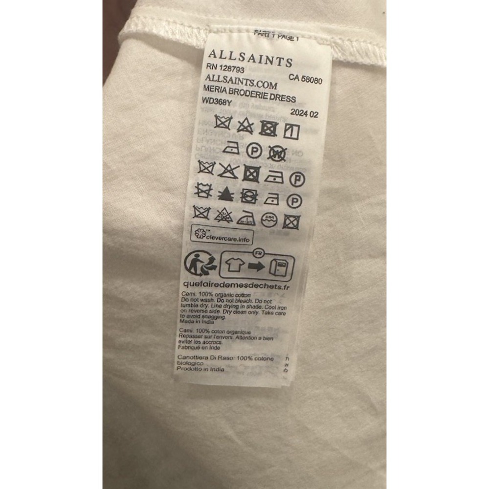 Allsaints Mini 100% Organic Cotton Minimalist Neutral Bridal V-Neck Slip Dress 6 - Picture 6 of 7